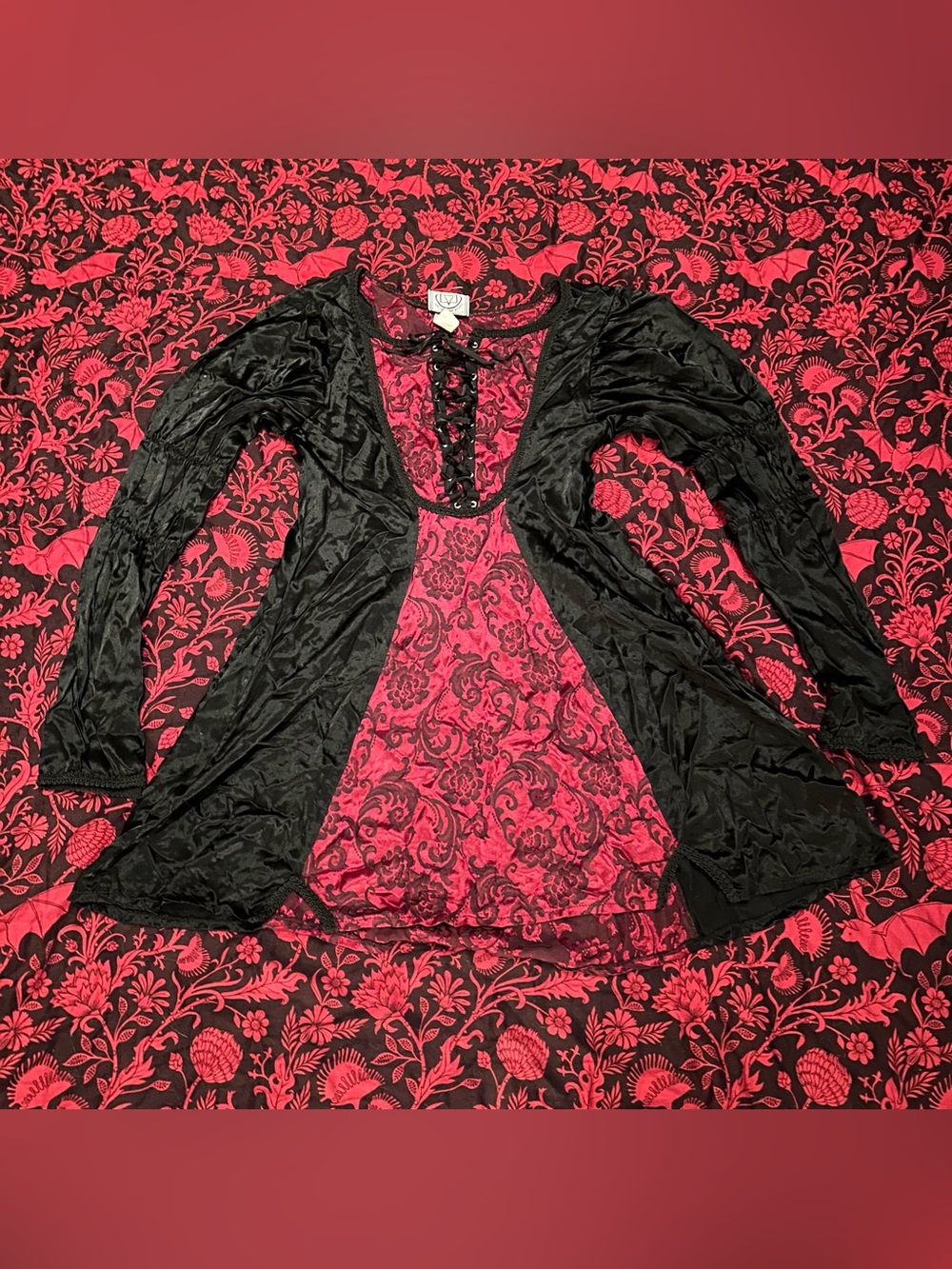 Vintage 90s CYKXTEES Velvet Black Crimson Red mini dress